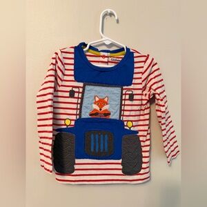 Baby Boden Striped Tractor Fox Long Sleeve Shirt
